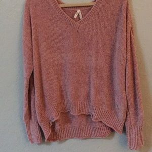 Pink Velvety V-Neck Sweater